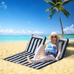 Outsunny 2 Pieces Outdoor Beach Mat Steel Reclining Chair Set W/ Pillow Blue