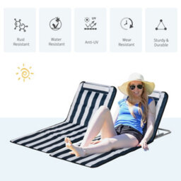 Outsunny 2 Pieces Outdoor Beach Mat Steel Reclining Chair Set W/ Pillow Blue - thumbnail 4