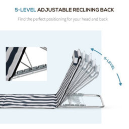 Outsunny 2 Pieces Outdoor Beach Mat Steel Reclining Chair Set W/ Pillow Blue - thumbnail 6