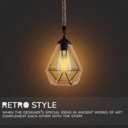 Vintage Hemp Rope  Ceiling Light, E27 Retro Metal Hanging Ceiling Lamp, Bedroom, Kitchen, Cafe Bar - thumbnail 3