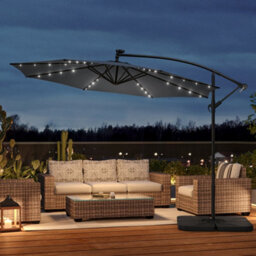 Breeins 3M Black Crank Tilt With Led Light Outdoor Swing Patio Umbrella Parasol For Beach Backyard With Square Base - thumbnail 2