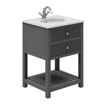 Plum&clay Harper Ribbed Grey Freestanding Vanity Unit & Basin Set With Chrome Handles (W)600mm - image 1