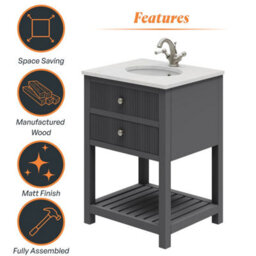 Plum&clay Harper Ribbed Grey Freestanding Vanity Unit & Basin Set With Chrome Handles (W)600mm - thumbnail 6