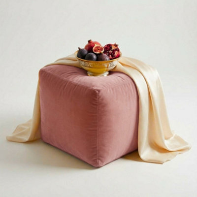 Kosi Atelier Kosiatelier Bean Bag Velvet Footstool Ottomona Cube Pouf Chair Pouffe, Polystyrene Beads Filled - English Rose, 55Cm X 55Cm X 55Cm - image 1