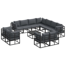 Berkfield Modern Garden Sofa Set With Cushion 12 Pcs Black Aluminium - thumbnail 1