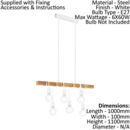 Stylish White And Wood Hanging Ceiling Pendant Light For Kitchen Island - thumbnail 2