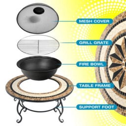 Centurion Supports Topanga High-End Multi-Functional Garden Fire Pit, Brazier, Coffee Table, Bbq, Ice Bucket With Ceramic Tiles - thumbnail 9