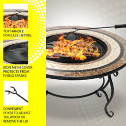 Centurion Supports Topanga High-End Multi-Functional Garden Fire Pit, Brazier, Coffee Table, Bbq, Ice Bucket With Ceramic Tiles - thumbnail 6