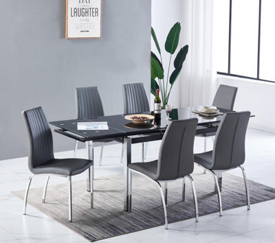 Furnizone UK Grande 6-8 Seater Extending Dining Table And 6 Modalux Grey Faux Leather Chairs - image 1