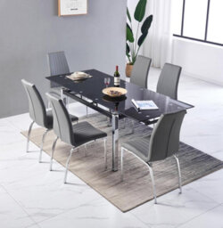 Furnizone UK Grande 6-8 Seater Extending Dining Table And 6 Modalux Grey Faux Leather Chairs - thumbnail 2