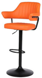 Single Orange Faux Leather Gas Lift Bar Stool With Padded Arms High Stool Kitchen Island Breakfast Bar - thumbnail 8