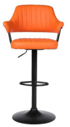 Single Orange Faux Leather Gas Lift Bar Stool With Padded Arms High Stool Kitchen Island Breakfast Bar - thumbnail 3
