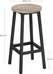 Songmics Pair Of Bar Stools, Counter Chairs, Durable Steel Frame, Effortless Setup, Industrial, Greige And Black - thumbnail 2