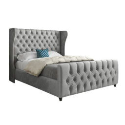 Donati Straight Curved Top Upholstered Soft Velvet Bed Frame - Grey - thumbnail 5