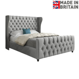 Donati Straight Curved Top Upholstered Soft Velvet Bed Frame - Grey - thumbnail 6