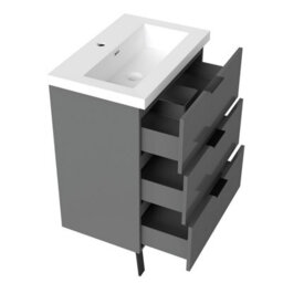 AVER-GROWTH 600mm Bathroom Vanity Unit With Sink Matt Grey Floor Standing Bathroom Storage Cabinet 3 Drawers Handles Black Handles - thumbnail 4