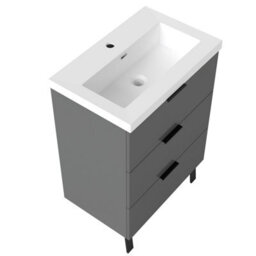 AVER-GROWTH 600mm Bathroom Vanity Unit With Sink Matt Grey Floor Standing Bathroom Storage Cabinet 3 Drawers Handles Black Handles - thumbnail 3