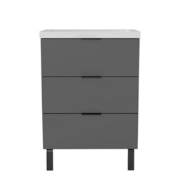 AVER-GROWTH 600mm Bathroom Vanity Unit With Sink Matt Grey Floor Standing Bathroom Storage Cabinet 3 Drawers Handles Black Handles - thumbnail 2