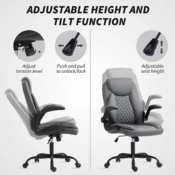 Pu Leather Office Desk Chair With Thick Cushion, Charcoal Grey - thumbnail 3