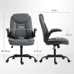 Pu Leather Office Desk Chair With Thick Cushion, Charcoal Grey - thumbnail 2