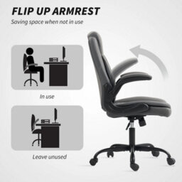 Pu Leather Office Desk Chair With Thick Cushion, Charcoal Grey - thumbnail 4