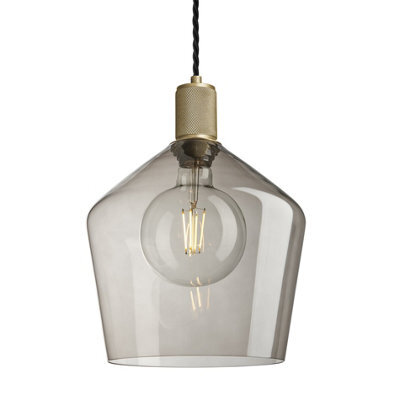 Industville Knurled Glass Schoolhouse Pendant - 10 Inch, Mocha Glass, Brass Pendant Holder
