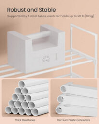 Songmics 3-Tier Shoe Rack, Stackable Metal Shoe Storage Organiser For Hallway, Upright Or Upside Down Design, Pearl White - thumbnail 5