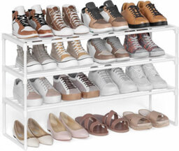 Songmics 3-Tier Shoe Rack, Stackable Metal Shoe Storage Organiser For Hallway, Upright Or Upside Down Design, Pearl White - thumbnail 6