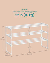 Songmics 3-Tier Shoe Rack, Stackable Metal Shoe Storage Organiser For Hallway, Upright Or Upside Down Design, Pearl White - thumbnail 2