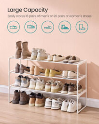 Songmics 3-Tier Shoe Rack, Stackable Metal Shoe Storage Organiser For Hallway, Upright Or Upside Down Design, Pearl White - thumbnail 3