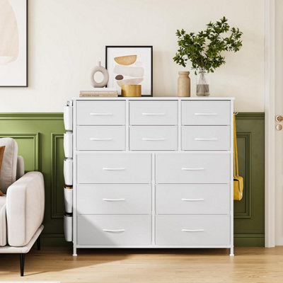 London Boutique White 12 Drawer Chest Of Drawers, Fabric Dresser With Side Pockets And Hooks, Bedroom Storage Unit, 99X30X110Cm - image 1