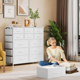 London Boutique White 12 Drawer Chest Of Drawers, Fabric Dresser With Side Pockets And Hooks, Bedroom Storage Unit, 99X30X110Cm - thumbnail 5