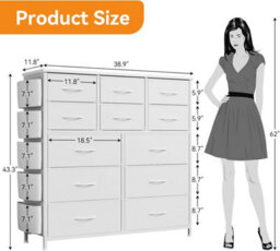 London Boutique White 12 Drawer Chest Of Drawers, Fabric Dresser With Side Pockets And Hooks, Bedroom Storage Unit, 99X30X110Cm - thumbnail 2