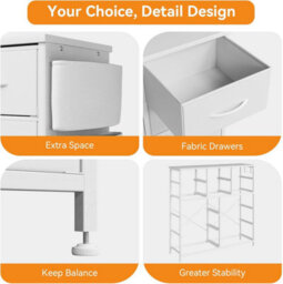 London Boutique White 12 Drawer Chest Of Drawers, Fabric Dresser With Side Pockets And Hooks, Bedroom Storage Unit, 99X30X110Cm - thumbnail 3