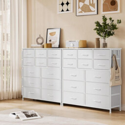 London Boutique White 12 Drawer Chest Of Drawers, Fabric Dresser With Side Pockets And Hooks, Bedroom Storage Unit, 99X30X110Cm - thumbnail 8