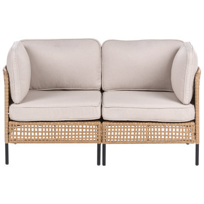 Wyld And Coco Outdoor Modular 2-Seater Sofa Set With Tempered Glass Coffee Table, Light Beige - Compact L140 X D68 X H80Cm - image 1