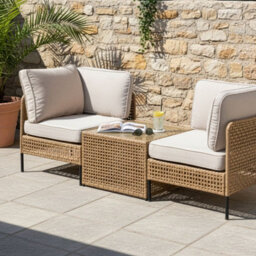 Wyld And Coco Outdoor Modular 2-Seater Sofa Set With Tempered Glass Coffee Table, Light Beige - Compact L140 X D68 X H80Cm - thumbnail 2