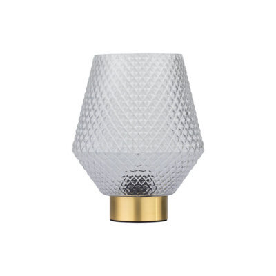 First Choice Lighting Porter - Battery Operated Satin Brass Lamp With Clear Textured Glass - image 1