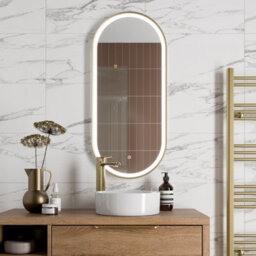 Affine Oval Led Mirror Touch Designer Bathroom Demister Mains Brushed Brass 450X1000mm - thumbnail 2