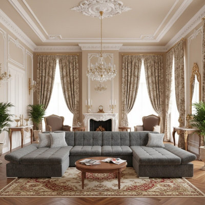 Alia Living Room Corner Sofa Bed With Polyurethane Foam Wave Spring Wooden Frame 360X160X75Cm Grey And Light Grey Coushions - image 1