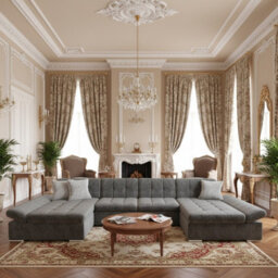 Alia Living Room Corner Sofa Bed With Polyurethane Foam Wave Spring Wooden Frame 360X160X75Cm Grey And Light Grey Coushions - thumbnail 1