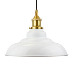 White St Edmund's Painted Dome Pendant Light With Polished Brass Lamp Holder And Black Twisted Cable - Se Home