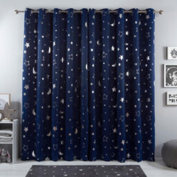 "Ohs Galaxy Star Thermal Blackout Curtains Pair Of Eyelet Ring Top Kids Metallic Moon - Navy Blue, 66"" X 72""" - thumbnail 3