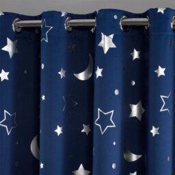 "Ohs Galaxy Star Thermal Blackout Curtains Pair Of Eyelet Ring Top Kids Metallic Moon - Navy Blue, 66"" X 72""" - thumbnail 2