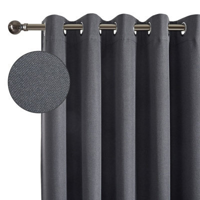 Moonlight Bedding 100%blackout Eyelet Linen Texture Curtain Pair Thermal Energy Efficient Window Curtain(Charcoal, 46''x54'') - image 1