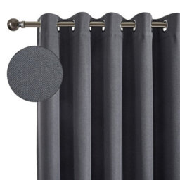 Moonlight Bedding 100%blackout Eyelet Linen Texture Curtain Pair Thermal Energy Efficient Window Curtain(Charcoal, 46''x54'')