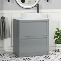 Royal Bathrooms Royal Bathroom Elmore 700mm Matt Pebble Grey Freestanding Bathroom Vanity Unit 2 Drawer Plain White Worktop With Lyon Basin - thumbnail 1