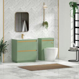 Royal Bathrooms Orion 800mm Mint Sage 2 Drawer Floor Standing Vanity Unit With Ceramic Basin & Brushed Brass Strip - thumbnail 3