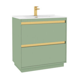Royal Bathrooms Orion 800mm Mint Sage 2 Drawer Floor Standing Vanity Unit With Ceramic Basin & Brushed Brass Strip - thumbnail 7