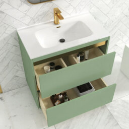 Royal Bathrooms Orion 800mm Mint Sage 2 Drawer Floor Standing Vanity Unit With Ceramic Basin & Brushed Brass Strip - thumbnail 4